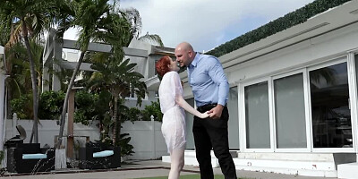 Pigtailed redhead with pale skin pays for water spreading legs