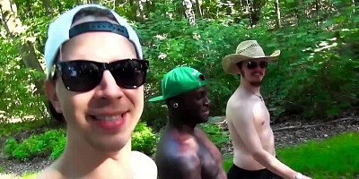 Horny blonde plays with a BBC in the middle of a forest