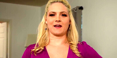 Very thick blonde MILF gets down on her knees for a blowjob