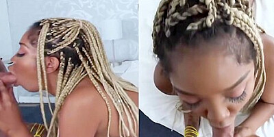Ebony With Blonde Dreads Milks Big White Cock