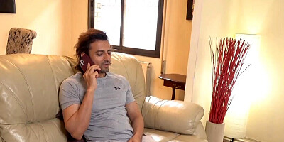 Busty MILF catches the Indian dude jerking his big dick