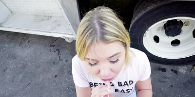 Teen has mouth and twat exploited by hungry truck driver