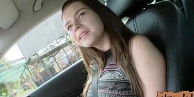 Big tittied teen Marina bangs at the car hood while moaning
