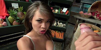 Asian slut Cassidy Banks is ready for action at the market place