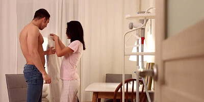 Slender brunette finds time for anal quickie with BF