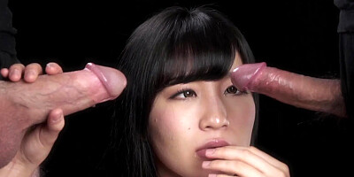 Japanese Moeka Kurihara sucking two cocks