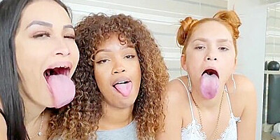 Hot Black Girl Sucks 2 Long Thick Latina Tongues