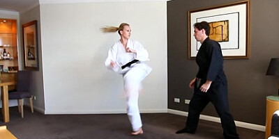 Kicking His Ballsack Using Karate