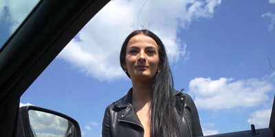 The public agent approaches a sensitive brunette slut