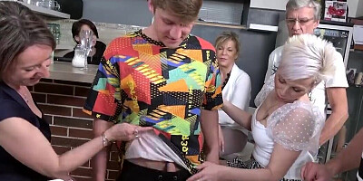Kinky step-aunties help young dude lose virginity