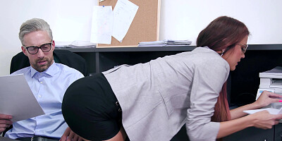 Anal threesome at the office