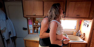 Camper Kitchen make out with kissing & fingering - sensual teasing stepsister