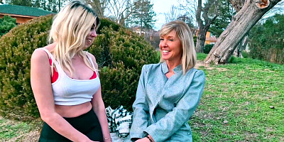 A mature woman talking a babe into having an MFF threesome