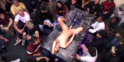 Megan Reece gets screwed by machine and gets facialed by crowd