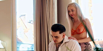 Fantastic babe is getting it from behind in the kitchen