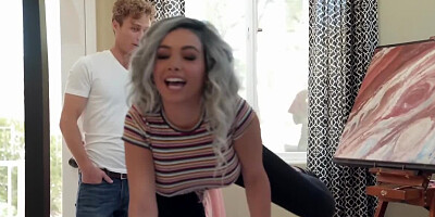 Black hottie masturbates watching friend's sex with guy