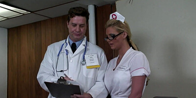 Nurse in white stockings takes doctor's cum in ass