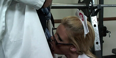Nurse in white stockings takes doctor's cum in ass