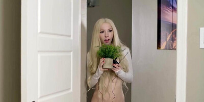 Petite blonde turns stepbro on with loud masturbation