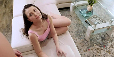 Tall guy teaches petite stepsister how to fuck