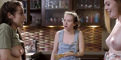 Spencer Bradley and Samantha Reigns licking in the kitchen