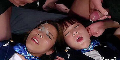 Aya Komatsu & Saki Kawanamis Sticky Bukkake Facial