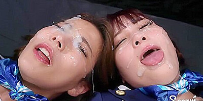 Aya Komatsu & Saki Kawanamis Sticky Bukkake Facial