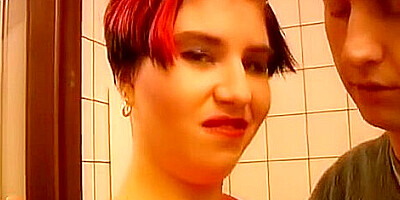 A Redhead German Girl Gets Her Face Sprayed In The Public Bathroom
