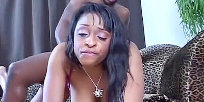 Tattoed Ebony Cat With Round Melons Rides Long Black Rod