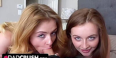Stepsisters Danni Rivers And Rosalyn Sphinx Submit Their Pink Wet Pussies To Stepdaddy
