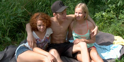 Two young sluts share a pecker in HD public sex video