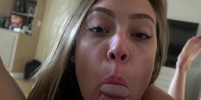 Lovely teen gives footjob and gets drilled on the bed