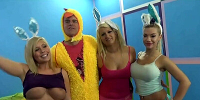 Lucky fan having a foursome with three porn stars
