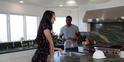 Black man humps small-tittied Latina in her kitchen