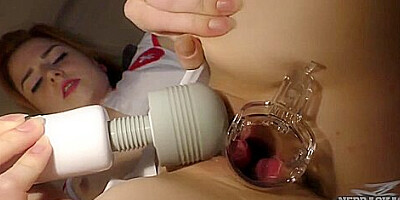 Sexy Nurse Riki Gyno Speculum Play Gaping Ginger Pussy With Closeups Of Pussy Walls