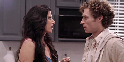 Slender housewife copulates with stepson in the kitchen