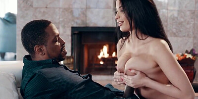 Busty brunette takes big black dick in vagina