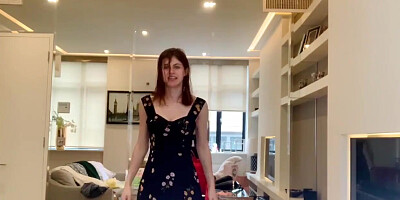 Cute pornstar changes dresses online on quarantine