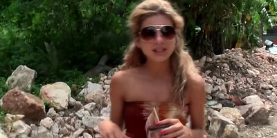 Victoria Tiffani walks down the street and shows her titties