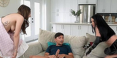 Stepsisters Pounced On Stepbrothers Dick In A Group Sex