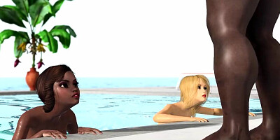 Group sex on the island. Black big guys fuck hot horny girls