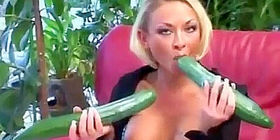 Mature Fisting Giant Cucumbers And Bottle In Pussy And