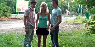 Blonde European gets double fucked outside