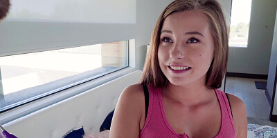 Petite stepsister finds out her new stepbrother has a big cock