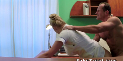 Doctor fucks his blonde nurse in office