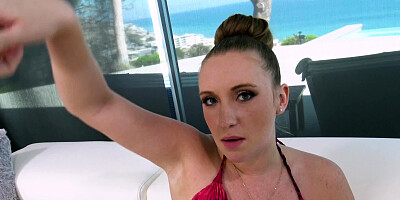 Curvy blonde darling in red lingerie needs some hard anal sex