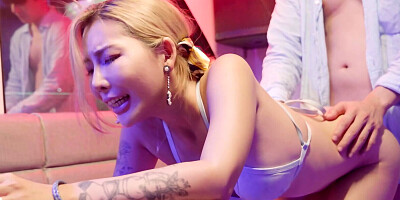 Blonde from Asia worships dick and gets rammed on all fours