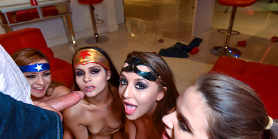 Horny man fucks four tight bitches in crazy POV
