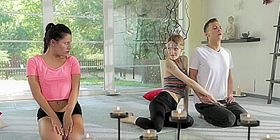 Eveline Dellai And Belle Claire Pass From Yoga To An Anal Threeway