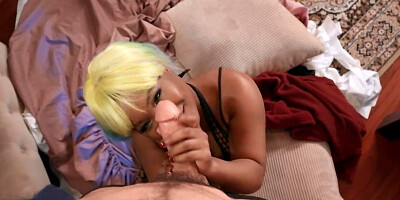 Blonde Ebony girl with big melons is banged by the white man